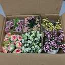 LUEUR 6Pcs Artificial Flowers with Ceramic Pot Fake Flower Arrangements Small Faux Spring Flowers in Vase Spring/Summer Decor, Centerpiece Table Decorations for Easter Home Office Shelf