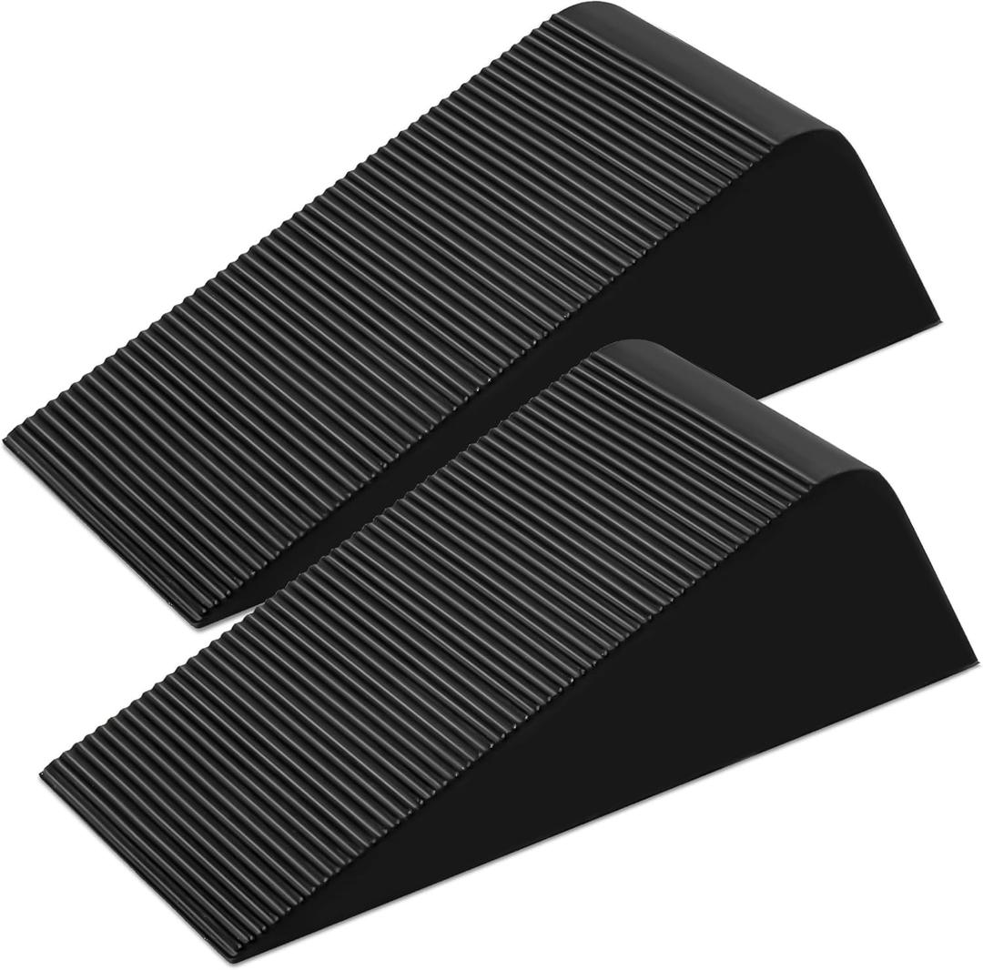 Large Rubber Door Stoppers Wedge for Bottom of Door, Tall up to 2 Inch, 2-Pack Non-Slip Doorstops for Floor, Black Big Sturdy Doorstop for Home Office School Commercial Use