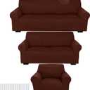 Peryiter 3 Pcs Slipcover Set for Couch Furniture Covers for Sofa Loveseat Couch Arm Chair, Form Fit Stretch, Wrinkle Free, Furniture Protector(Coffee Brown,Milk Silk Spandex)