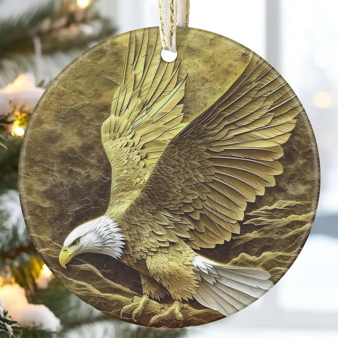3.5" Ceramic Bald Eagle Ornaments for Christmas Tree, Christmas Ornament, Heirloom Keepsake, Gift Exchange, Gift Idea, Bauble Present