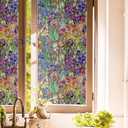 Purple Pink Green Wildflower Iris Floral Stained Glass Window Films Decorative Double-Side Privacy Film Self-Adhesive Static Glass Clings Stickers for Living Room Bathroom Glass Windows Decor (Wf-015), 15.7"x118"