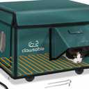 Indestructible Heated Cat House for Outside Cats Winter, 100% Weatherproof, Safe Escape Door, Insulated Outdoor Cat Shelter with Heater for Feral Barn Cat Kitty (Forest Green, 13"x17"x12.6")
