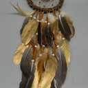 Dream Catcher Native American Boho Dreamcatcher Rattan Wall Decor, Handmade Natural Goose Feathers Brown Golden Beaded Hanging Ornament Indian Decor for Bedroom Living Room (Dark Brown)