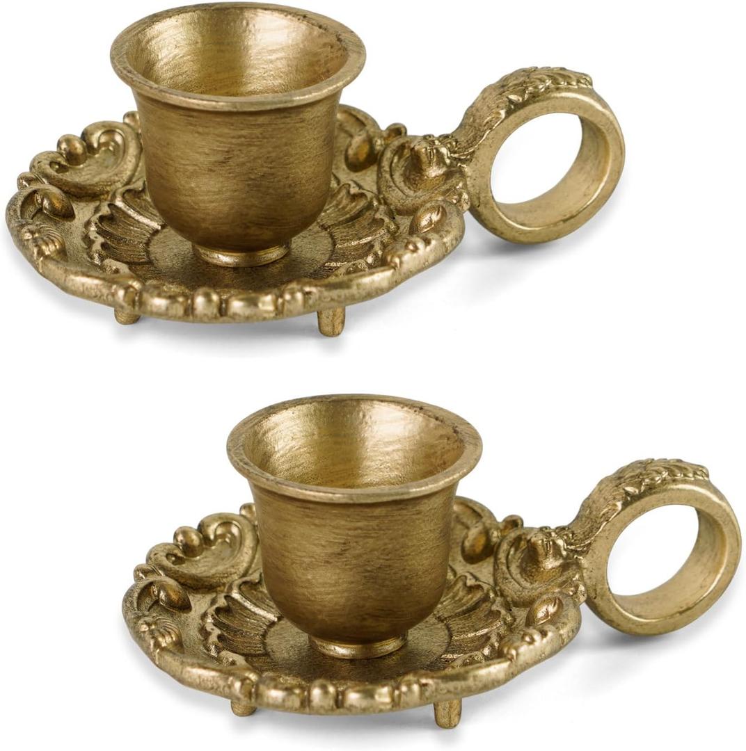 NIKKY HOME Gold Taper Candle Holders Set of 2, Vintage Metal Candlestick for Table Centerpieces, Wedding, Mantel Decor, Housewarming Gift
