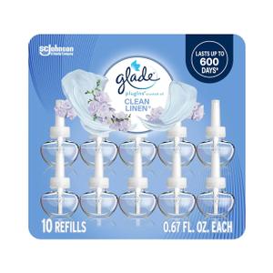 Glade PlugIns Refills Air Freshener, Scented and Essential Oils for Home and Bathroom, Clean Linen, 6.7 Fl Oz, 10 Count (Packaging May Vary)