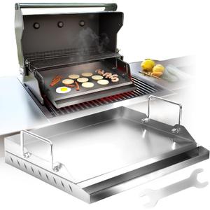 GrillX Universal Griddle for Gas Grill, 17" Stainless Steel Griddle Pan, Nonstick Flat-Top Griddle with Grease Groove & Removable Handles - Ideal for Flat Grills and Outdoor Cooking GrillX Universal Griddle for Gas Grill, 17" Stainless Steel Griddle Pan, Nonstick Flat-Top Griddle with Grease Groove & Removable Handles - Ideal for Flat Grills and Outdoor Cooking