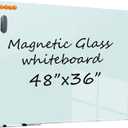 Glass Dry Erase White Board - 48 x 36 Inches Magnetic Glass Whiteboard for Wall Mounted, 4' x 3' Frameless Boards for Classroom Home, Office Supplies