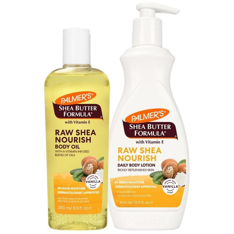 Palmer's Shea Butter Formula Body Care Bundle, Raw Shea Lotion (13.5 Oz) + Lightweight Body Oil (8.5 Fl Oz), Nourishing & Hydrating for Dry, Sensitive Skin, Provides 48-Hour Moisture