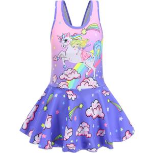 Girls One Piece Rainbow Unicorn Swimsuit Stars Print Swimwear Bathing Suit (3-4T)