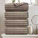 Oliven 4 Piece Brown Cabana Stripe Large Bath Towels Oversized Bath Sheet Super Soft Breathable Jumbo Bathroom Towels Highly Absorbent Shower Towel Quick Dry Beach Chair Towel Spa Gym Hotel Towel Set