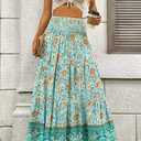 CFLONGE Summer Maxi Skirts for Women 2026 Fashion Boho Long Skirt Trendy Floral High Waist A Line Beach Skirt Vacation Outfit (XXL)