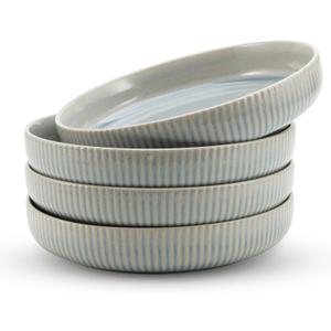 American Atelier 9-Inch Pasta Bowl (Set of 4) - 42 oz Unique Porcelain Dinner Bowls - Versatile Modern Dinnerware for Salads, Soups, Special Occasions & Casual Dining (Light Blue)