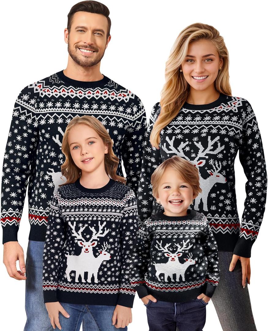 Ugly Christmas Sweaters for Women Men Kids 2024 Family Matching Christmas Sweater Funny Xmas Holiday Knit Pullover (Black)