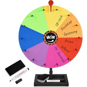 18-inch Tabletop Prize Wheel, Prize Wheel Spinner with Stand & Storage Base, Featuring a Prize Wheel with 14 Customizable Color Sections. Suitable for Party Games, Family Games (Original)