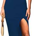 Pink Queen Cutout Dresses for Women Sexy Sleeveless Bodycon Formal Party Pencil Midi Knit Dresses Dark Blue S