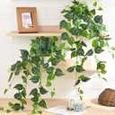 Waipfaru Fake Plants Artificial Plants Indoor, 2Pcs 34" Realistic Artificial Hanging Fake Pothos Vines Ivy Potted, Faux Pothos for Living Room Office Bedroom Bathroom Kitchen Shelves Indoor Home Decor