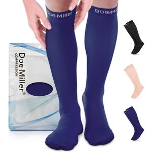 Doc Miller Compression Socks for Women and Men - 15-20mmHg - Graduated Compression Socks for Improved Circulation, Varicose Veins and Shin Splints (Large, Dark Blue)