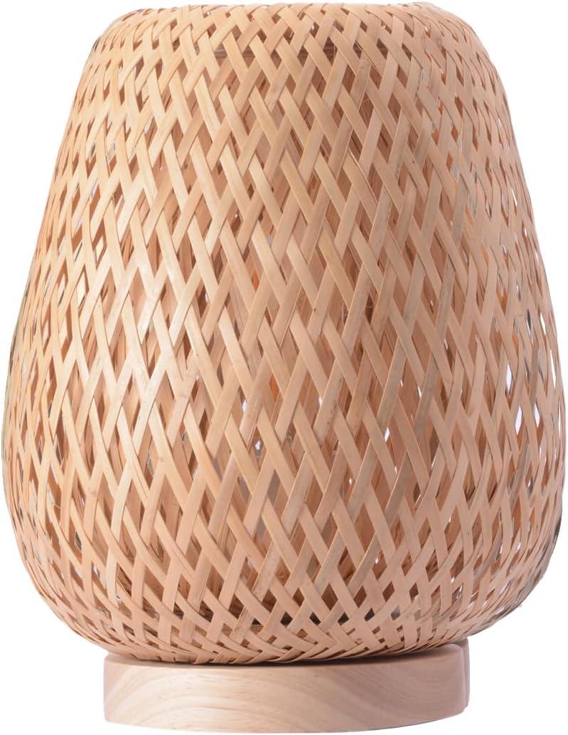 Rattan Table Lamp,3 Way Dimmable,Bamboo Desk Lamp,for Boho Style Living Room Bedroom Kids Room,Yellow Bamboo
