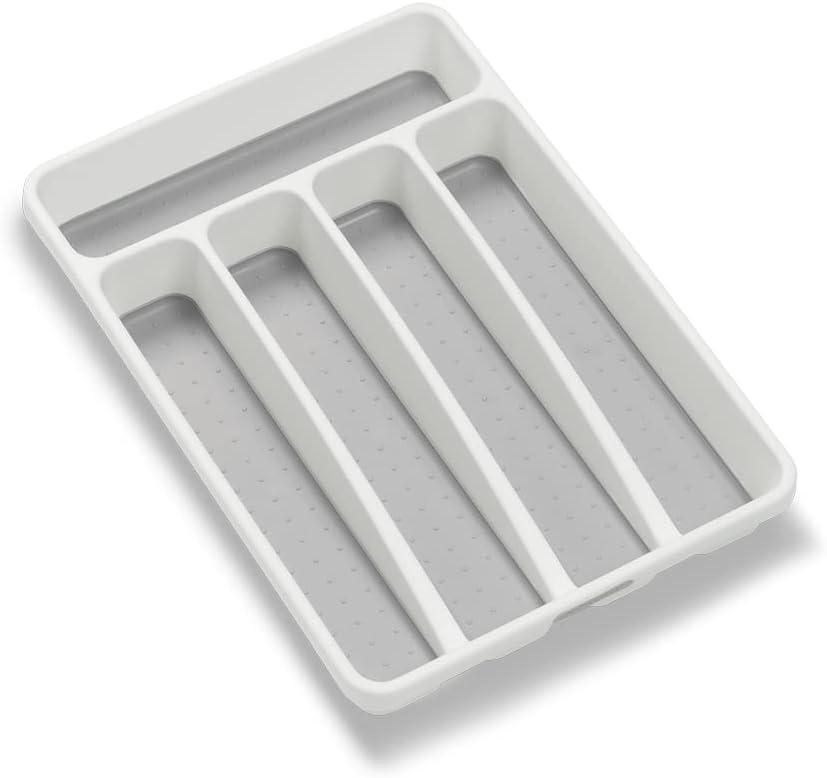 Madesmart Mini 5-Compartment Premium Antimicrobial Plastic Silverware Tray for Drawers, Cutlery and Utensil Tray Kitchen Drawer Organizer, White