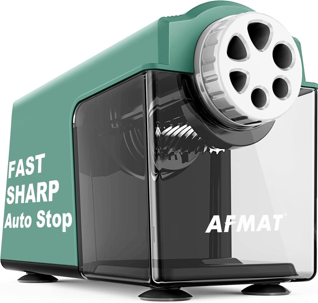 AFMAT Electric Pencil Sharpener for 6-11mm Pencils, 6 Holes, Heavy Duty Pencil Sharpener for Classroom, Auto Stop Pencil Sharpeners Plug in, 10,000+ Sharpenings, Save Colored Pencils, PSX4 (Green)