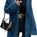 Taodou Women's Hooded Knit Cardigans Button Cable Open Front Sweater Coat Blue