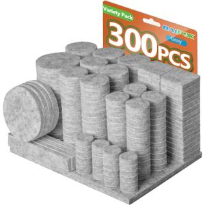 Furniture Pads 300 Pcs Premium Furniture Felt Pads (Grey), Huge Quantity Self Adhesive Felt Furniture Pads, Anti Scratch Floor Protector for Furniture Legs Hardwood Floor with 60 Cabinet Door Bumpers