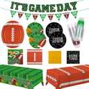 Gatherfun Football Party Supplies Kit for 24 Guests - Includes Large 12.5in Plates, Dessert Plates, Napkins, Cups, Banner and Touchdown Tablecloth - for Football Tailgate Party Decorations