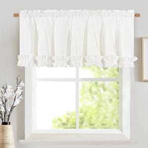 Likiyol Linen Valances for Windows Farmhouse Window Valances with Ruffle Rustic Country Light Filtering Kitchen Valance Curtains Rod Pocket Valance for Bathroom Cafe, White, 52" W X 18" L