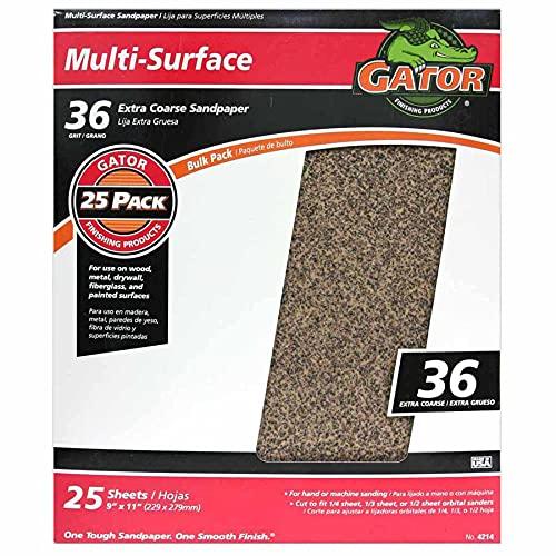 Gator 9" x 11" Multi-Surface Sanding Sheets, 36 Grit, 25 Pack