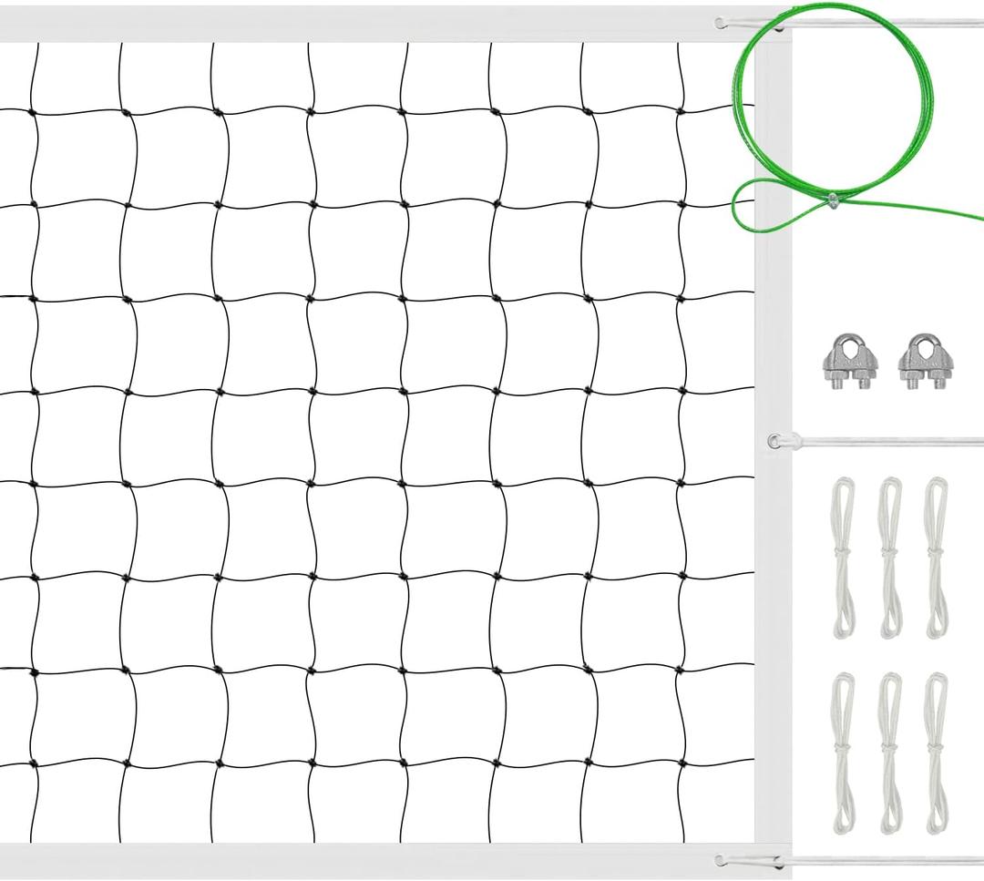 Volleyball Net Outdoor Indoor with Upgraded Weather Resistance Steel Cable Pro Volley Ball Net Replacement,Portable for Backyard,Pool,Beach,School,Official Size 32x3FT(Net Only) (White)