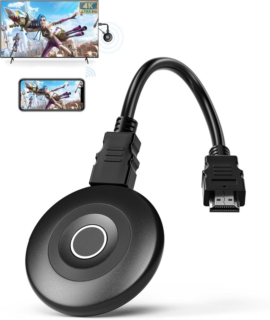 Wireless Display Adapter True 4K, 2.4G/5G WiFi HDMI Dongle, No Delay Screen Mirroring Video Audio Receiver for Phone Pad Cellphone Tablet Laptop PC iOS Android Windows MacOS to HDTV Monitor Projector (Black)