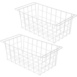 Orgneas Chest Freezer Baskets, 17.5" Freezer Organizer Bins Deep Freezer Storage Bins Metal Wire Baskets with Hanging Handles 2Pcs