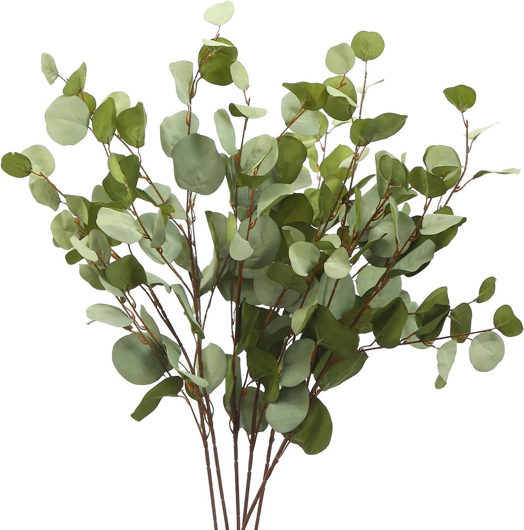 3 PCS Artificial Eucalyptus Stems Long 33" Fake Eucalyptus Leaves Branches for Vase Home Wedding Party Decorations, Green