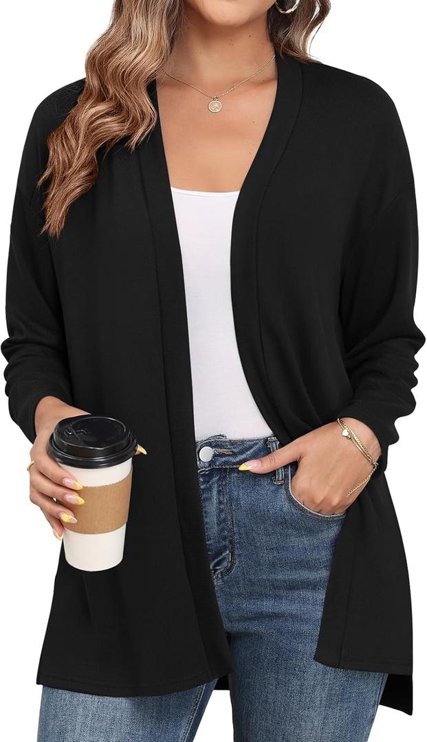 Women's Casual Lightweight Cardigans Open Front Long Sleeve Cardigan Sweaters Loose Fit (Large, Black)