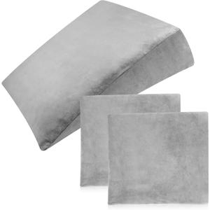 Wesiti 2 Pcs Bed Wedge Pillow Cover with Zipper Design Wedge Pillowcase Protector Zippered Soft Breathable Removable Home Sleeping Supplies, Only Pillowcase(25 x 24 x 12 Inch,Gray)