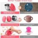 Bufilea 1 Pack Snack Containers for Toddlers, Stainless Steel Toddler Snack Cups with Silicone Food Catcher & Lids,Snack Cups for toddlers Spill Proof (Rosepink)