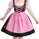 Bavarian Oktoberfest Costume Outfit Girls German Dirndl Beer Costume Dress Halloween German Maid Cosplay Dress Kids (2-4 Years, Pink)