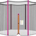 Trampoline Net Replacement 10FT 12FT 14FT 15FT 16FT Netting Replacement for Round Frame Trampolines Enclosure Net 6 Poles 8 Straight Poles Sleeve Zipper Protection Buckles (PINK)