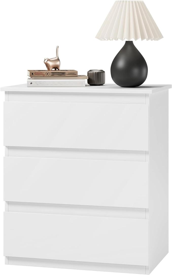 Bamjoy White Nightstand with 3 Drawers, Beside Table for Bedroom, Small Side Table Storage Cabinet Night Stand for Home Office, 18.0W x 14.0D x 24.8H Inches
