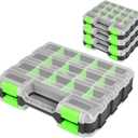 Tool Box with Transparent Lid, Double Side 34-Compartments Organizer Box with Removable Dividers for Hardware, Screws, Bolts, Nails, Beads, Jewelry and Fishing Accessories, Green, 4 Pack