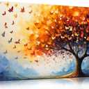 ANCXWOTER Butterfly Tree Canvas Wall Art for Living Room Bedroom Home Office Orange and Blue Colorful Butterfly Picture Tree of Life Wall Art Large Modern Canvas Prints 20x40 In