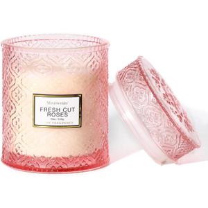 Rose Scented Candles, Valentine Pink Decorative Glass Candle, Valentine Candles Gifts for Women, Natural Soy Wax for Home Fragrance, 19oz