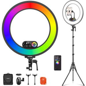NEEWER RL45C 18" Edge Lit 45W RGB LED Ring Light with Phone Tripod Stand Remote CRI95+ 3100lux/0.5m 2500K10000K 360 Full Colors App/2.4G Control Compatible with iPhone Selfie Makeup Video Recording