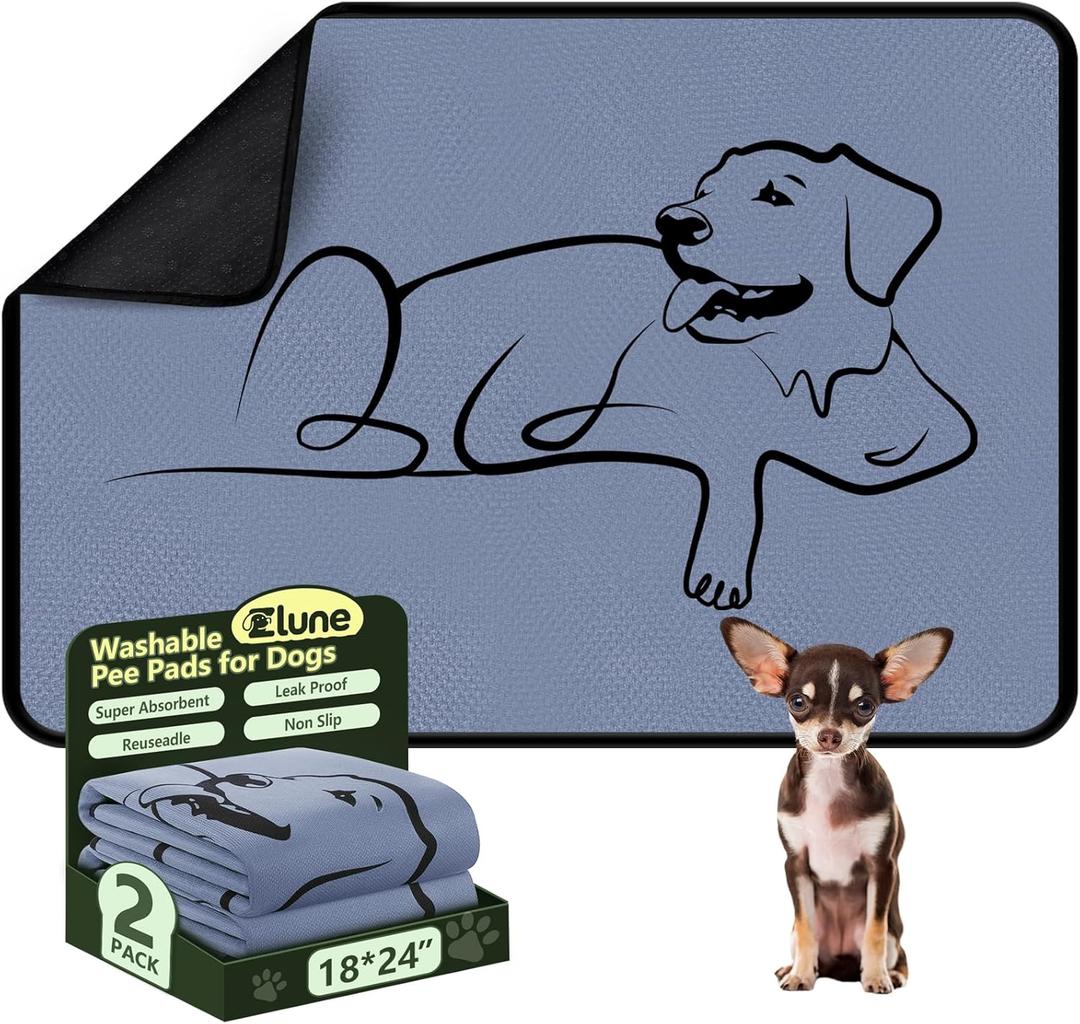 2 Pack Washable Pee Pads for Dogs 18"x24", Reusable Training Puppy pads Absorbency Non-Slip & Leak-Proof for Pet Whelping Box Playpen Crate Sofa Bed Floors (Gray)