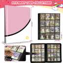 Card Binder 16 Pocket, 1000+ Cards PU Cover Trading Card Binder Side Loading Card Collection Album Holder Folders Pink (Pink and White)