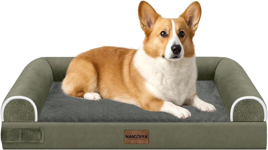 Medium Large Dog Bed Orthopedic Washable: Beds Bolster Medium Large Sized Dog Bed Egg Crate Foam Couch Sofa Waterproof with Removable Cover - Dark Green (30.0"L x 20.0"W x 6.0"Th)