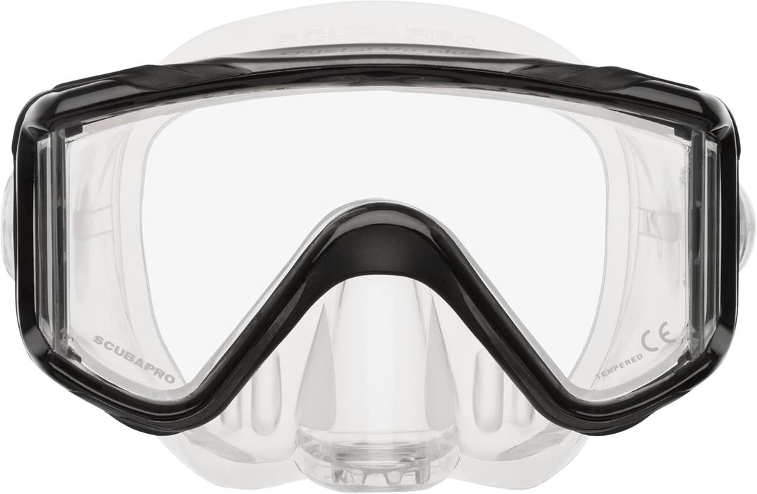 SCUBAPRO Crystal Vu Plus Scuba Mask with Purge Valve, with Ultra Clear Tri Lens for Diving, Black/Gray