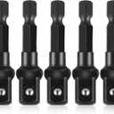 3/8 Adapter For Impact Driver 5pcs Black Drill Socket Adapter 1/4 Inch To 3/8 Socket Adapter Kit Square Socket Bit Adapter For Impact Driver Automotive Diy Extension Socket Driver Bits (3/8x50mm)