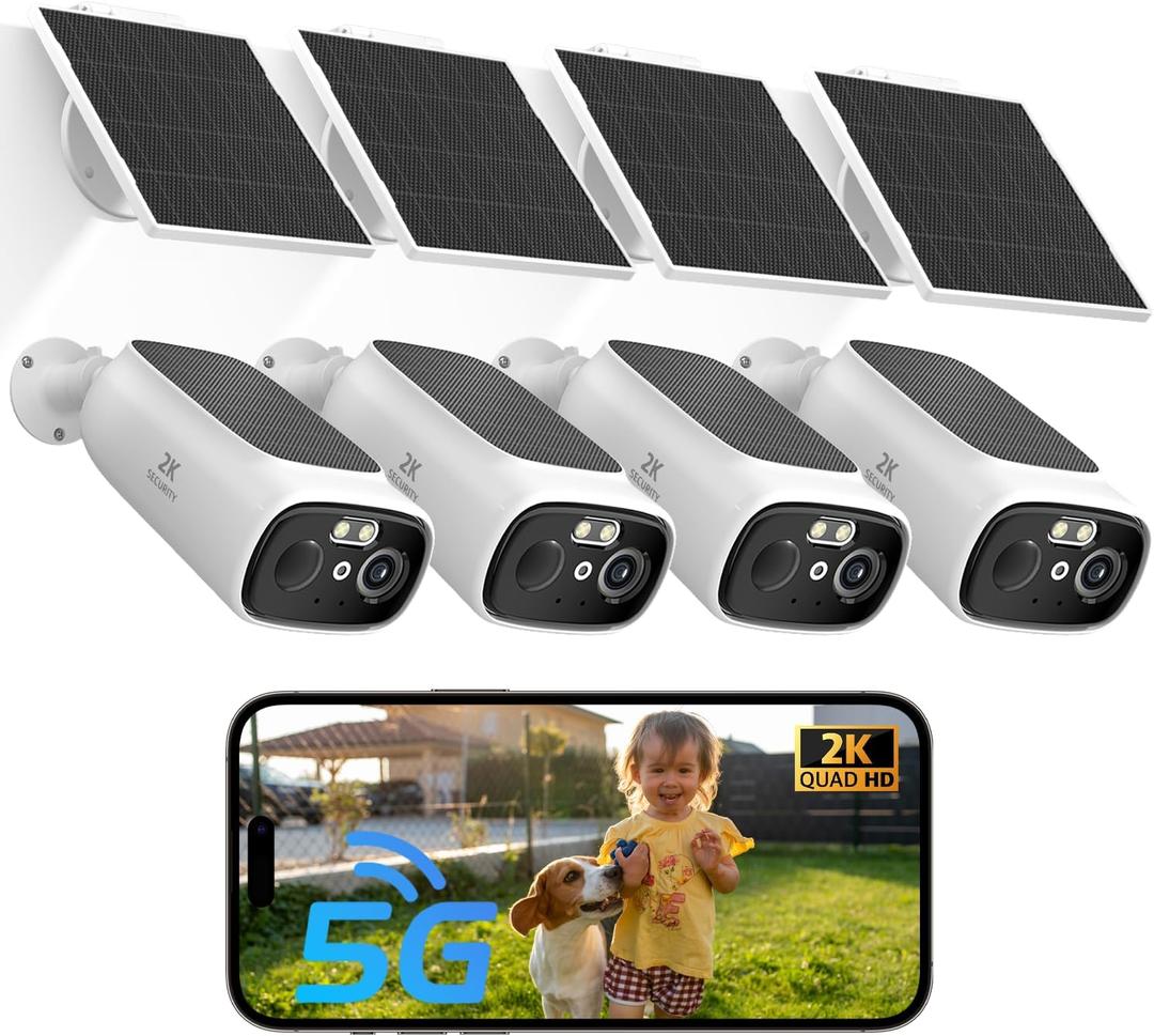 ELECCTV 2K Solar Camera Outdoor Wireless, 2.4/5 Ghz WiFi Cameras for Home Security,130-Wide View,Color Night Vision, IP65 Waterproof,2-Way Audio,Cloud/SD, Support Alexa