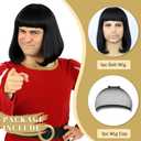 Bettecos Unisex Black Wig with Bangs Short Straight Black Bob Wig for Mens Halloween Costumes Cosplay Party (Black)